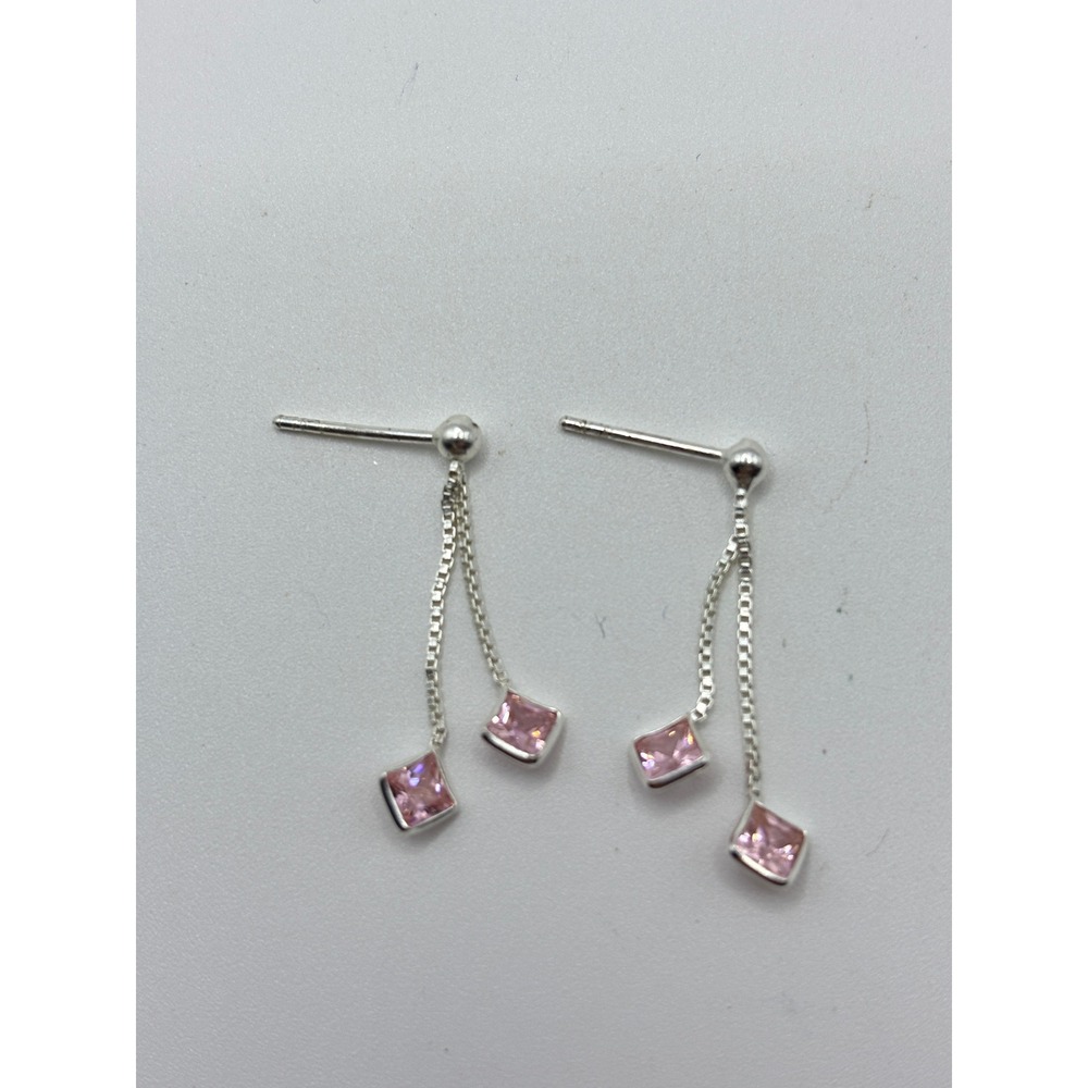 Unbranded Drop Earrings Womens OS Pink Sterling Silver Box Chain CZ Dangle
